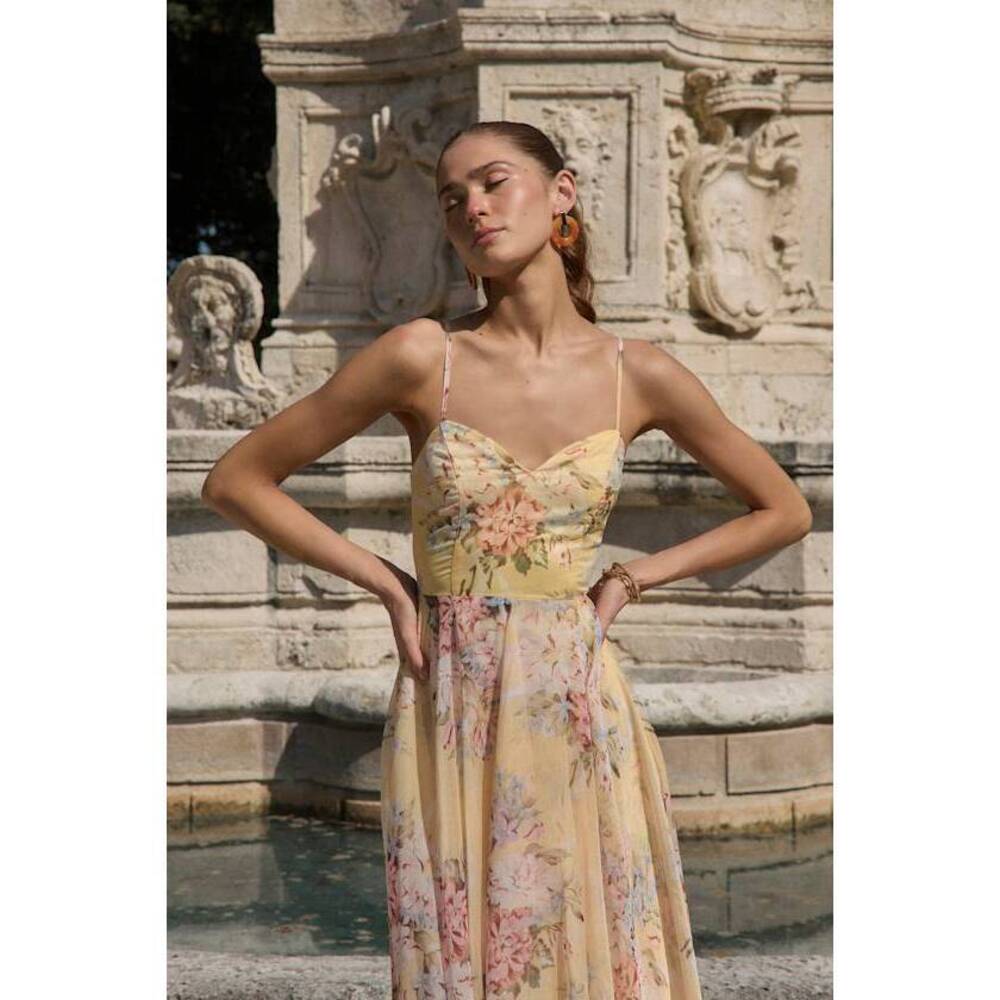 Lulus Breigh Yellow Floral Sleeveless Maxi Dress - Size M